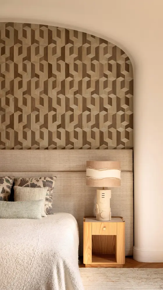The tour continues with the master bedroom. 
Designed as a hotel-style suite, i…