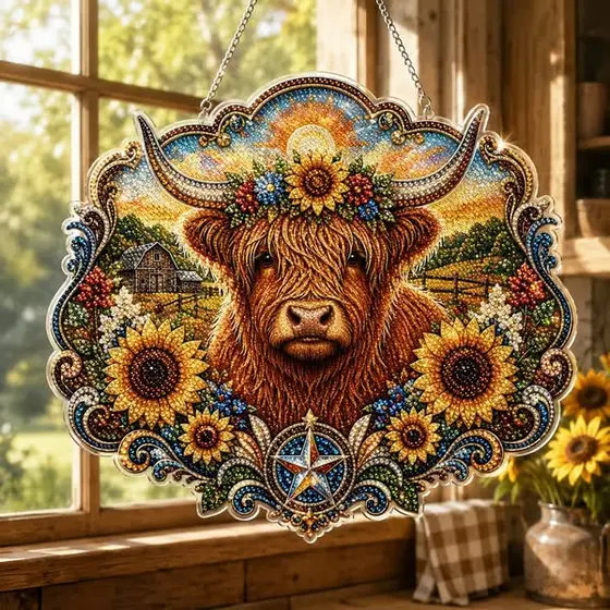 ✨Highland Charm in Every Gem – DIY Diamond Painting Cow Ornament Kit