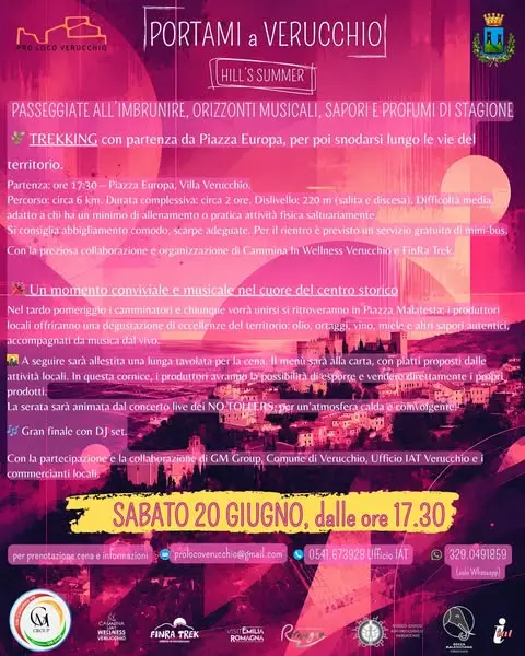 **SABATO 20 GIUGNO, "Portami a Verucchio - 2026"

PASSEGGIATE ALL’IMBRUNIRE, OR…