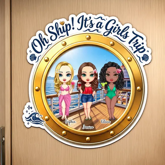 Personalized Girls Trip 2-4 Cartoon Character Cruise Magnet with Name Home Deco…