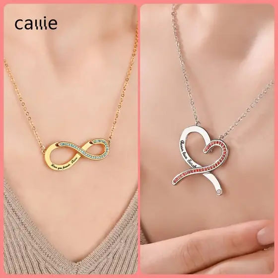 Personalized Convertible Infinity Love Birthstone Sterling Silver Necklace with…