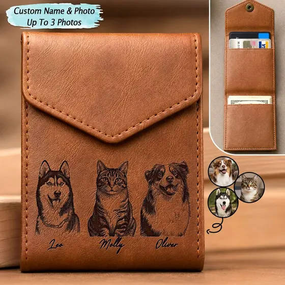 Custom Photo Ink Drawing Portrait Dog Cat With Name - Personalized Leather Slim…