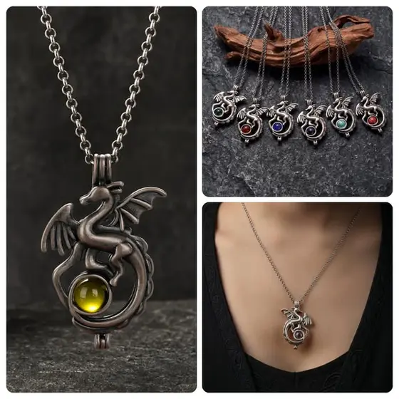 Personalized Western Fantasy Dragon Natural Birthstone Necklace