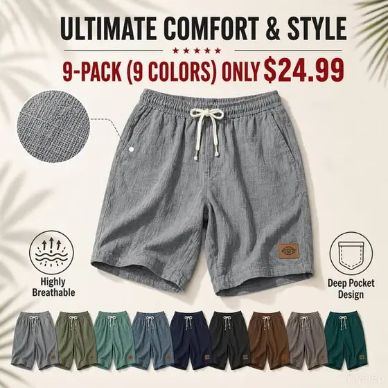 🔥 9 PAIRS OF MEN'S PREMIUM COTTON SHORTS FOR ONLY $24.99!