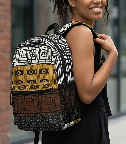 Inspired by traditional African Bogolan textiles, this stylish backpack combine…
