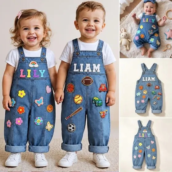 Personalized Kids Patch Oversized Denim Overalls