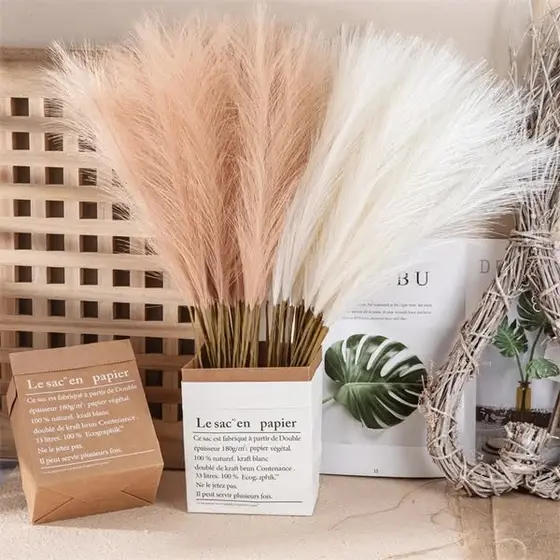 10Pcs Artificial Flower Pampas Grass Fake Plant Reed Wedding Decoration Flowers…