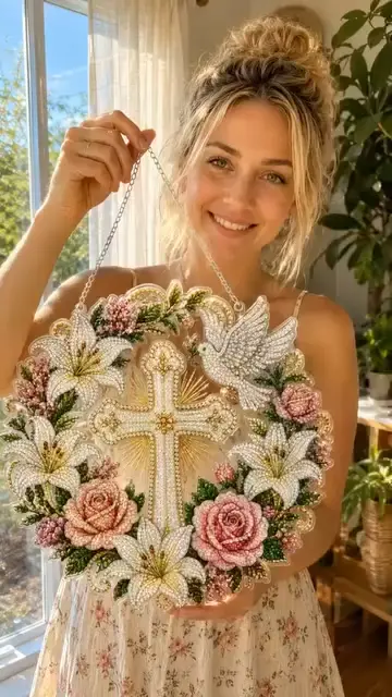 ✝️🕊️✨ A peaceful craft filled with meaning and light.

The Cross, Flowers & Pe…