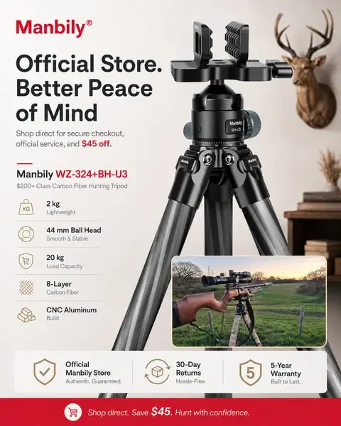 Manbily WZ-324 Carbon Fiber Tripod & BH-U3 Saddle Ball Head Set for Hunting, 32…