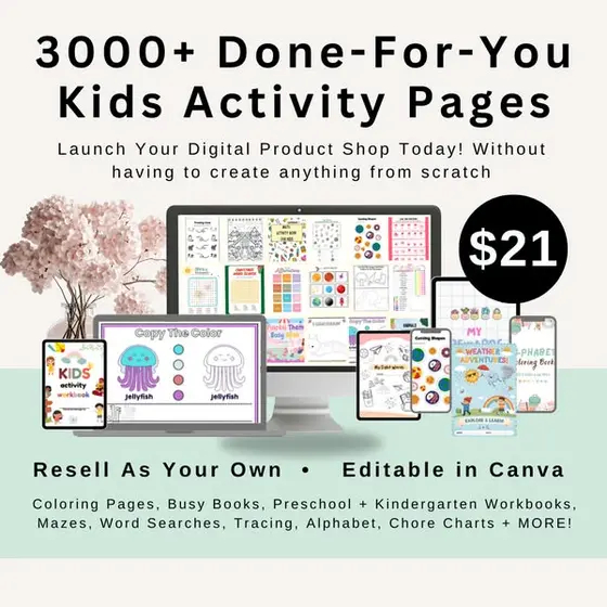 3000 Kids Activity Pages with Resell Rights  Just $21!