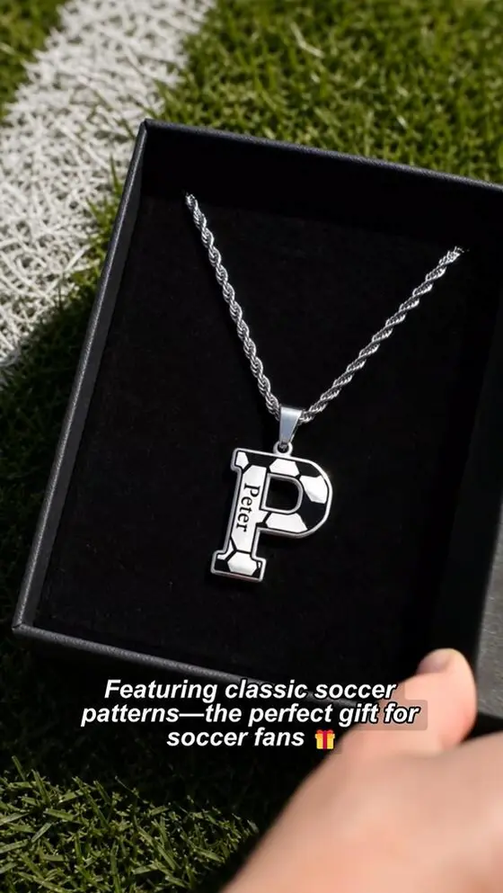 Personalized Soccer Design Initial Necklace with Name Game Day Birthday World C…