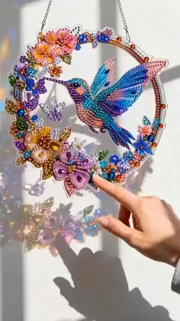 💥LAST DAY 49% OFF - Hummingbird Diamond Art Hanging Ornament Kit – Sparkling D…