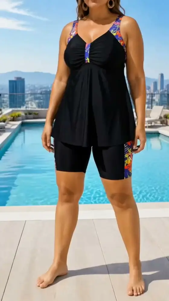 👙 Women’s swimsuit, consisting of a loose-fitting tankini top and shorts
✨ A f…