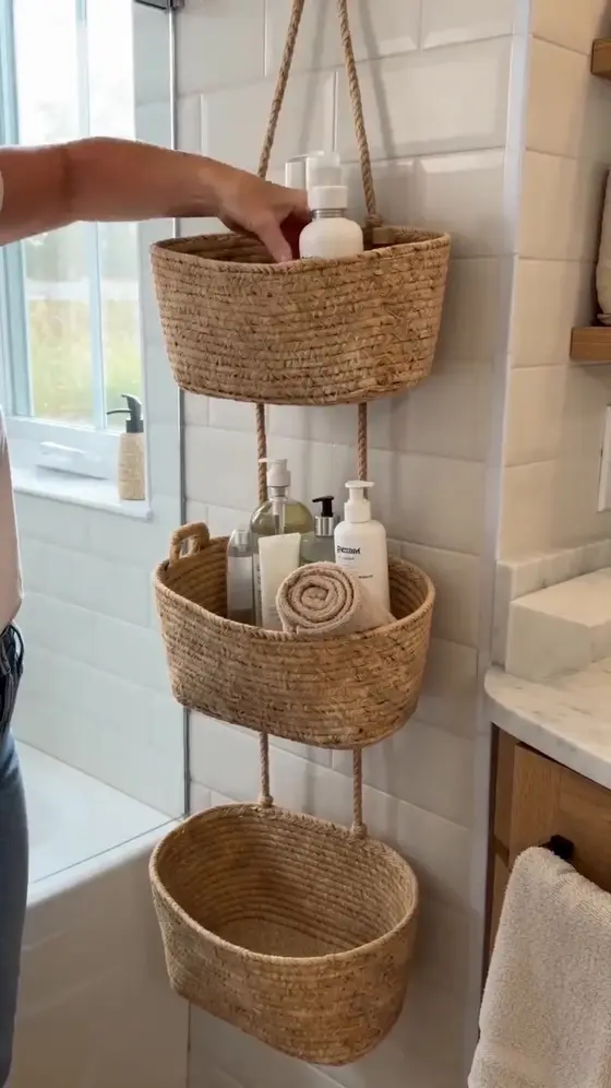 🧺Woven cotton 3-Tier Over the Door Basket, Wall-Mounted Jute Storage Organizer…