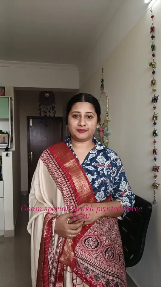 1450/-
Pure Ajrakh Silk Saree with elegant zari weaving.
Ikat Patola border
Aj…