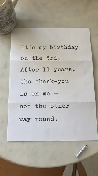 The thank-you is on her.