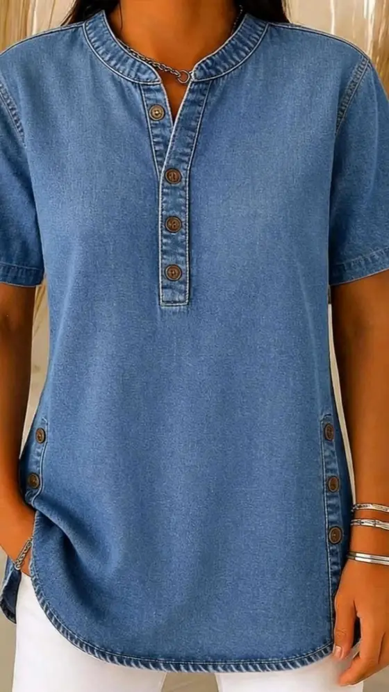 ⏰Atmungsaktives Freizeit-Oberteil im Denim-Look für Damen